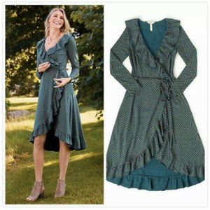 Matilda Jane Teal Reunion Floral Wrap Ruffle Dress Women Long Sleeve Large